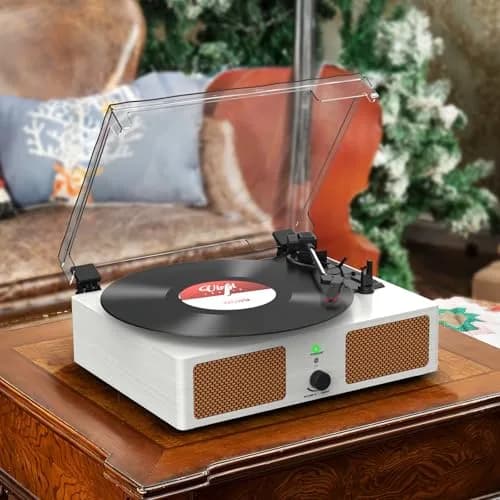 Udreamer White Vinyl Record Player with Speakers & USB | Belt Drive, 3 Speeds, Bluetooth thumbnail 9