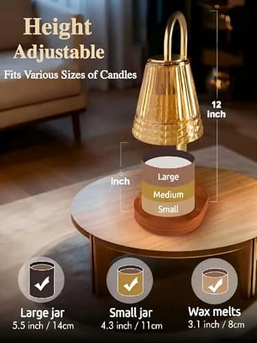 Exovyn Candle Warmer Lamp with Timer & Adjustable Height, Dimmable Light, Antique Gold 12.2 inch (31 cm) | Elegant Home Décor & Housewarming Gifts thumbnail 3