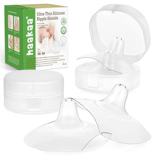 haakaa Silicone Nipple Shields for Breastfeeding Newborns, Contact Nipple Shield for Latching Difficulties, Flat or Inverted Nipples, Includes Storage Case (4pcs, 18mm) thumbnail 1