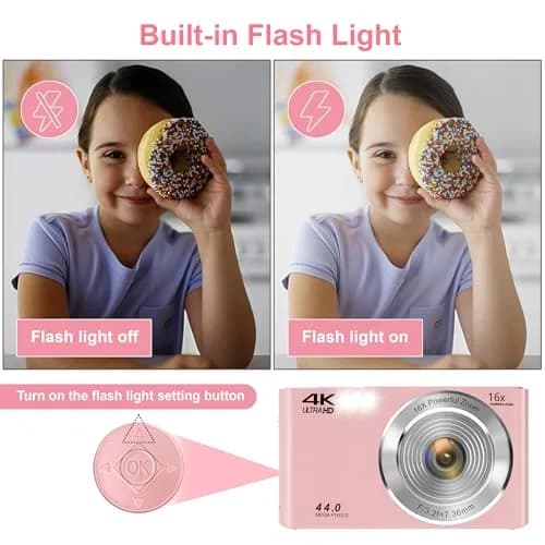 SMARTKLIK Pink Digital Camera FHD 4K 44MP | 2.8 inch LCD, 16x Digital Zoom, 64GB SD Card Included thumbnail 7