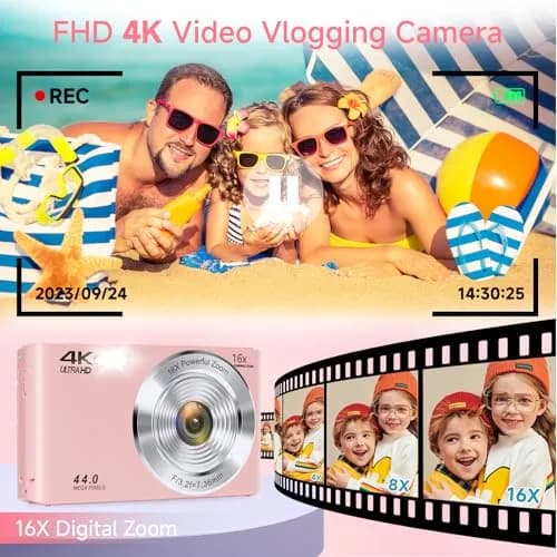 SMARTKLIK Pink Digital Camera FHD 4K 44MP | 2.8 inch LCD, 16x Digital Zoom, 64GB SD Card Included thumbnail 3