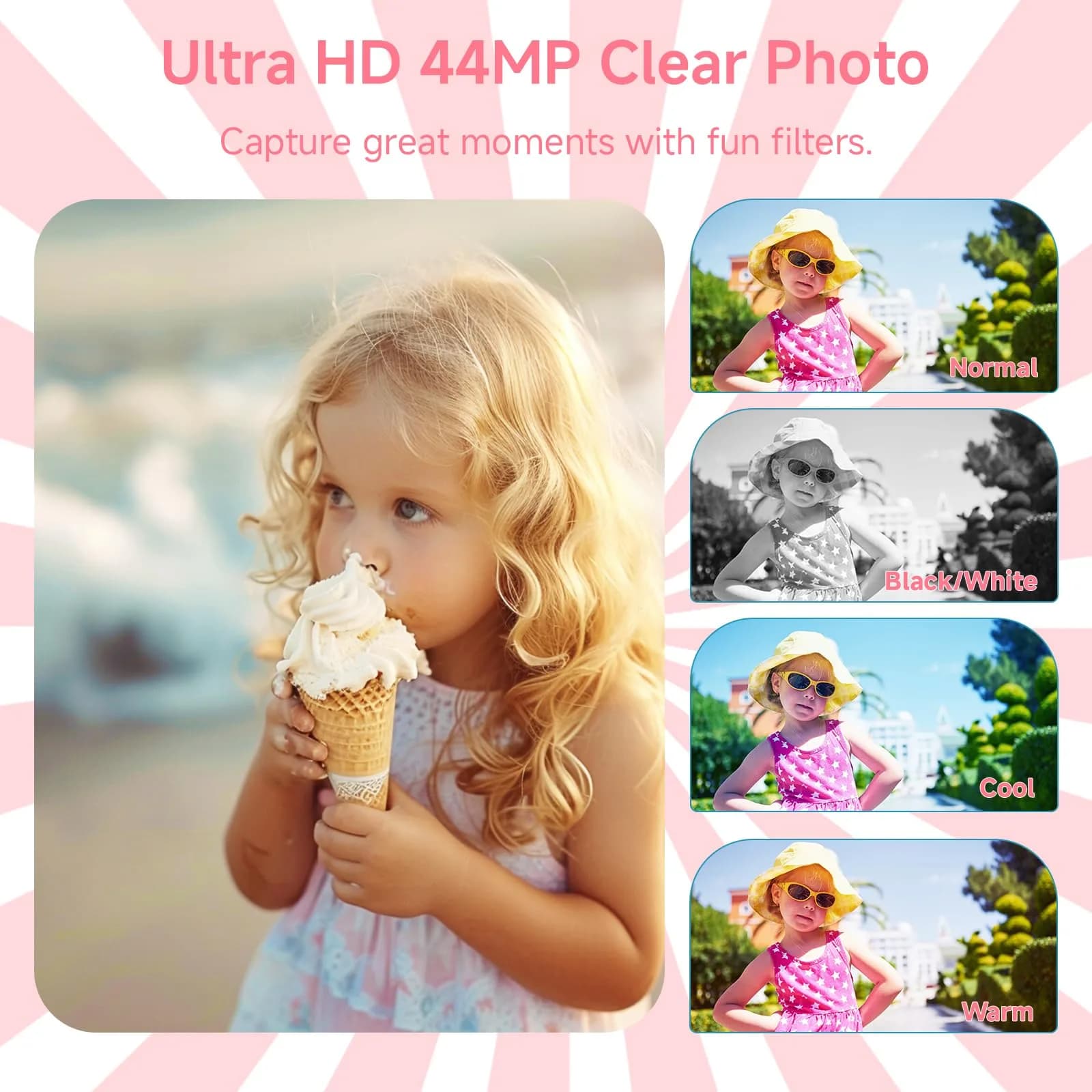 SMARTKLIK Pink Digital Camera 44MP 4K FHD | 16x Digital Zoom, 64GB SD Card Included - view 4