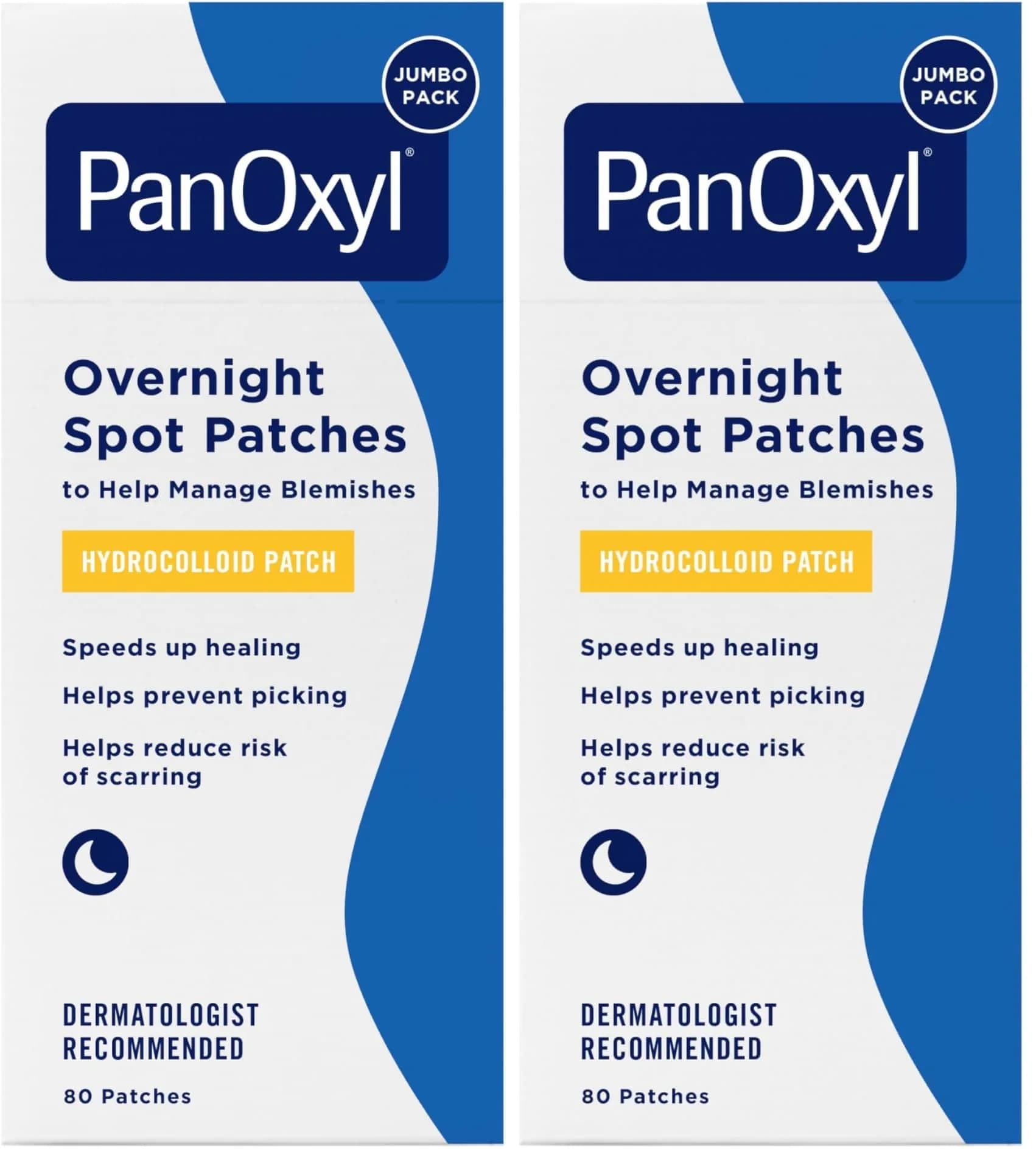 PanOxyl PM Overnight Spot Patches 80 Count | Advanced Hydrocolloid Healing Technology for All Skin Types — Pack of 2