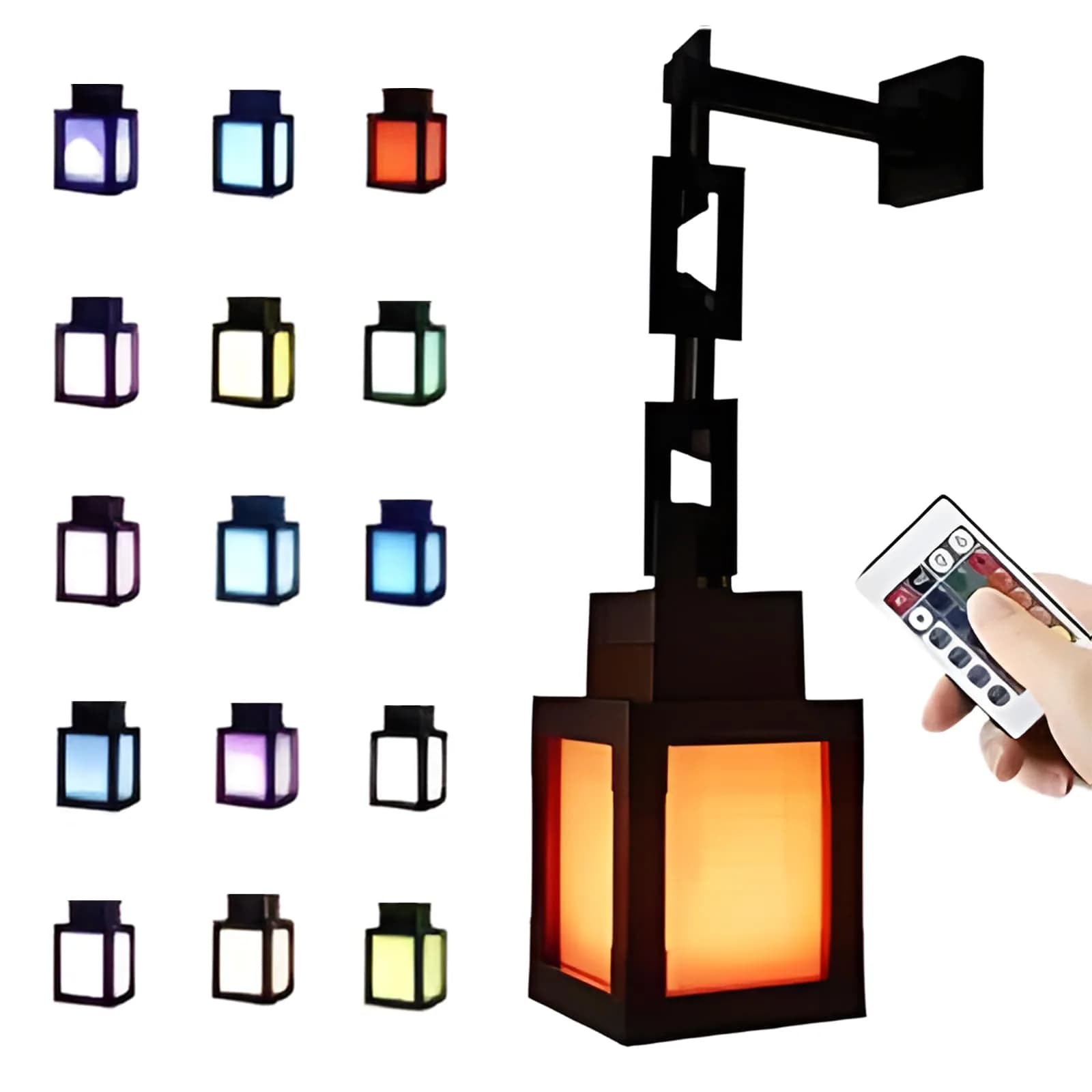 Bivpreom Pixelated Lantern Night Light 15cm (6") Black | 16 Colors USB Rechargeable Remote Control — Black