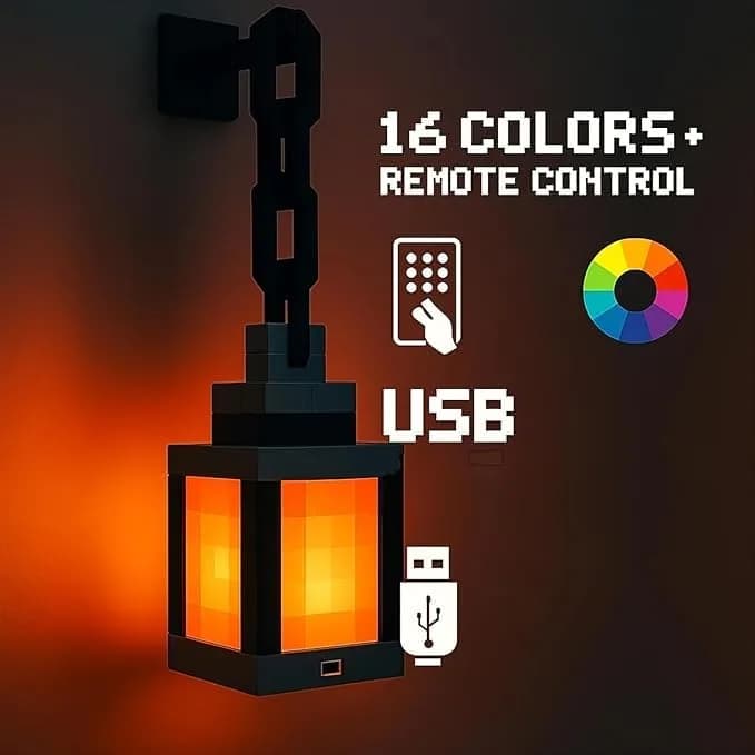 Bivpreom Pixelated Lantern Night Light 15cm (6") Black | 16 Colors USB Rechargeable Remote Control thumbnail 2