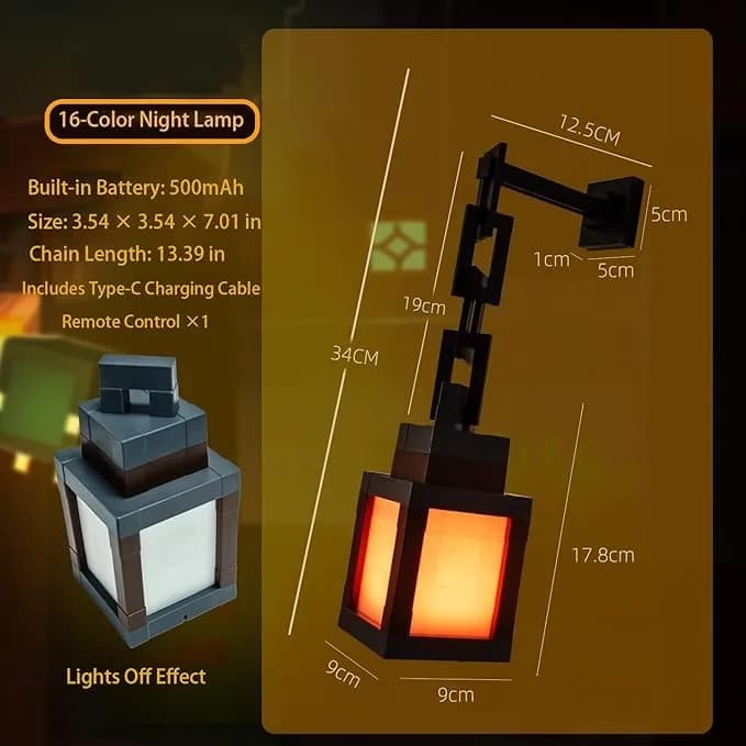 Bivpreom Pixelated Lantern Night Light 15cm (6") Black | 16 Colors USB Rechargeable Remote Control thumbnail 4