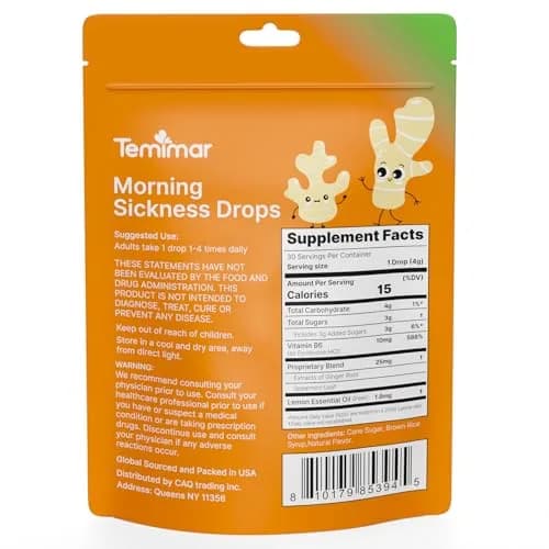 Temimar Morning Sickness Drops, Lozenges for Pregnancy & Motion Sickness, Ginger & Vitamin B6, 30 pcs | Fast Relief thumbnail 6