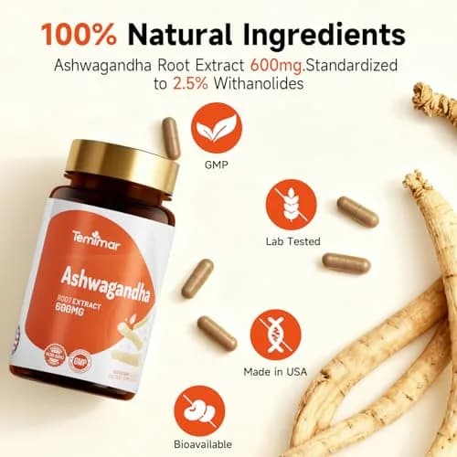 Temimar Ashwagandha Supplements, Ashwagandha Root Extract 600mg for Women & Men, Made in USA, Gluten Free, Vegan, 120 Capsules thumbnail 4