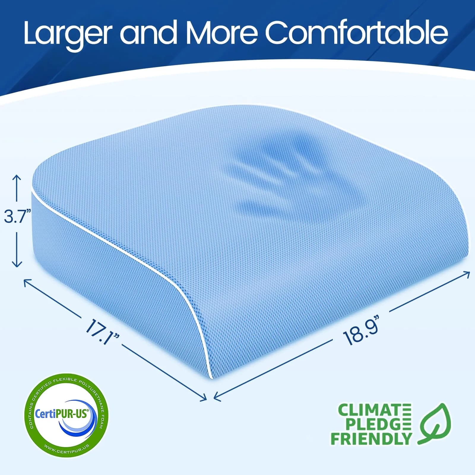 SweetSlubr Light Blue Memory Foam Seat Cushion 2X-Large | Tailbone Pain Relief for Office Chairs - view 2