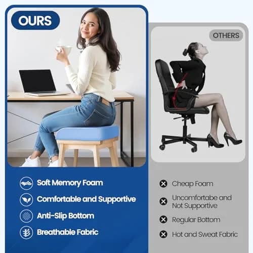 SweetSlubr Memory Foam Seat Cushion | 48cm x 43cm (19"x17") Tailbone Pain Relief thumbnail 7