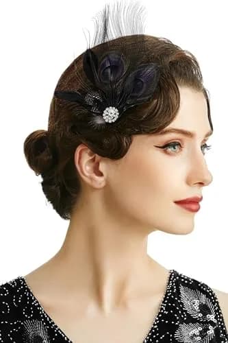 BABEYOND Peacock Feather Hair Clip with Rhinestones | 1920s Flapper Accessory for Women thumbnail 1