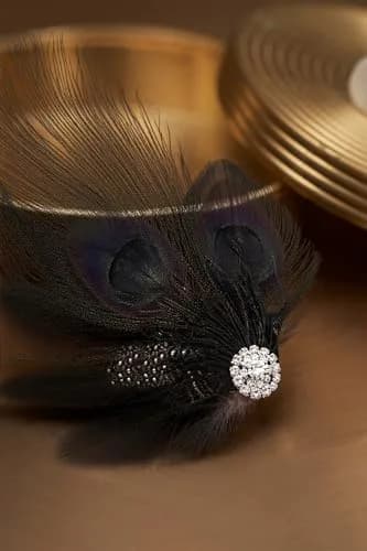 BABEYOND Peacock Feather Hair Clip with Rhinestones | 1920s Flapper Accessory for Women thumbnail 3