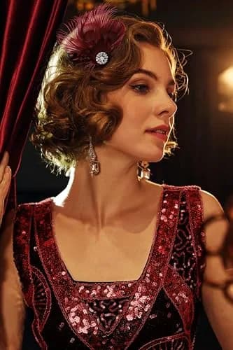 BABEYOND Peacock Feather Hair Clip with Rhinestones | 1920s Flapper Accessory for Women (One Size, Wine Red) thumbnail 4