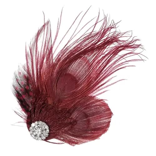 BABEYOND Peacock Feather Hair Clip with Rhinestones | 1920s Flapper Accessory for Women (One Size, Wine Red) thumbnail 5