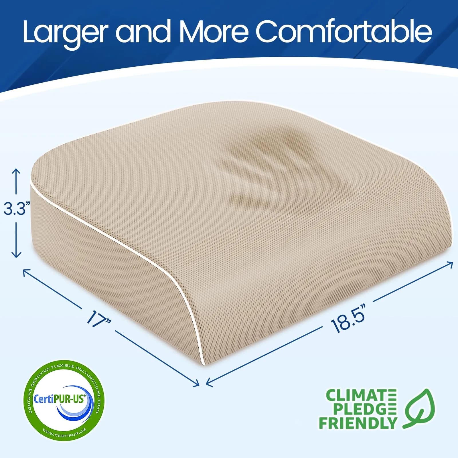 SweetSlubr X-Large Beige Memory Foam Seat Cushion | Ergonomic Tailbone Pain Relief - view 2