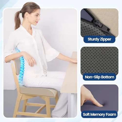 SweetSlubr Memory Foam Seat Cushion X-Large Beige | Tailbone Pain Relief & Posture Support thumbnail 7