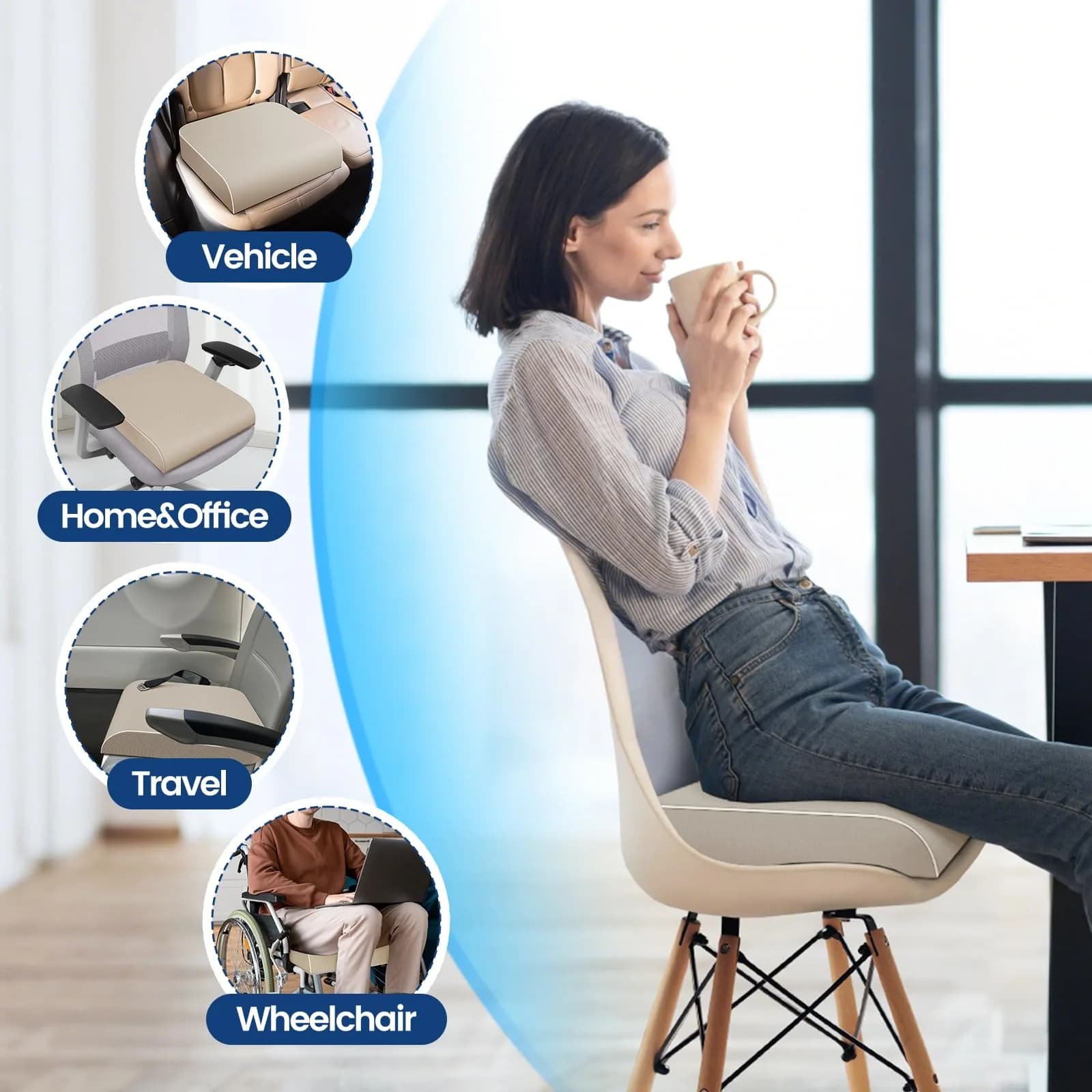 SweetSlubr X-Large Beige Memory Foam Seat Cushion | Ergonomic Tailbone Pain Relief - view 4