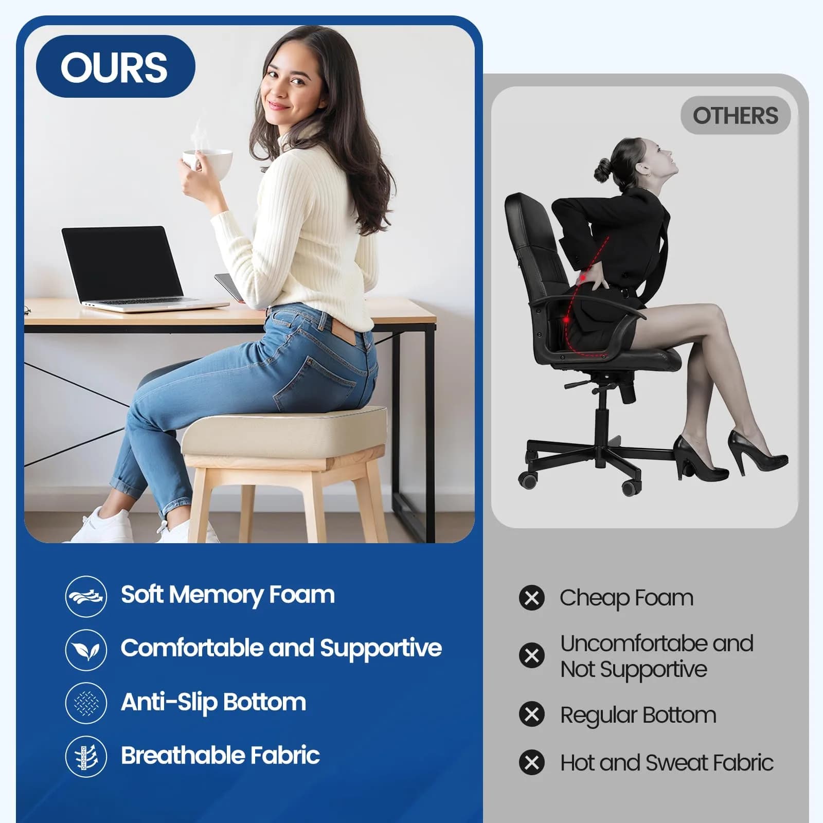 SweetSlubr X-Large Beige Memory Foam Seat Cushion | Ergonomic Tailbone Pain Relief - view 5