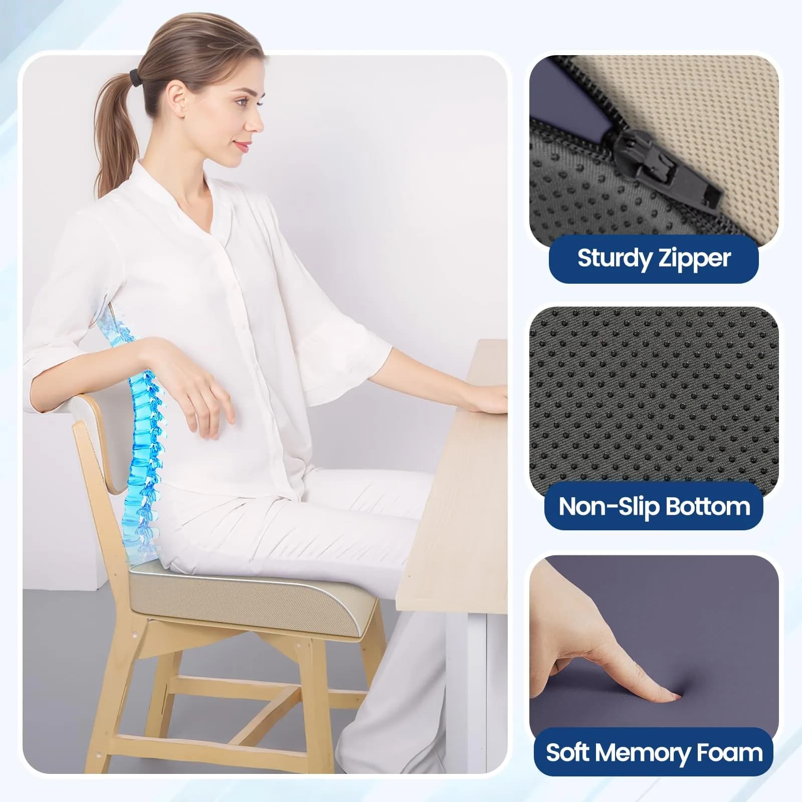 SweetSlubr X-Large Beige Memory Foam Seat Cushion | Ergonomic Tailbone Pain Relief - view 7