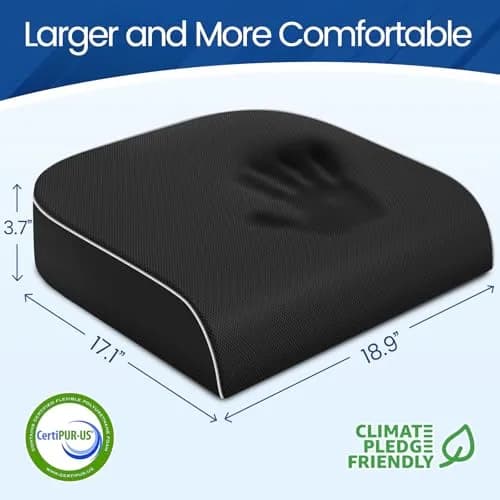SweetSlubr Memory Foam Seat Cushion 48cm (19") x 43cm (17") | Tailbone Pain Relief for Office Chairs & Cars thumbnail 2