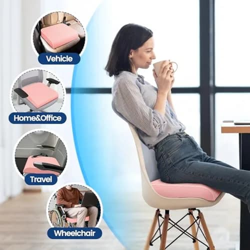 SweetSlubr Memory Foam Seat Cushion for Tailbone Pain Relief, X-Large 48cm (19"x17") Pink | Ergonomic Office Chair Pad for Comfort thumbnail 6