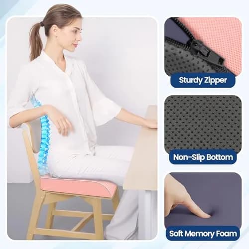 SweetSlubr Memory Foam Seat Cushion for Tailbone Pain Relief, X-Large 48cm (19"x17") Pink | Ergonomic Office Chair Pad for Comfort thumbnail 7