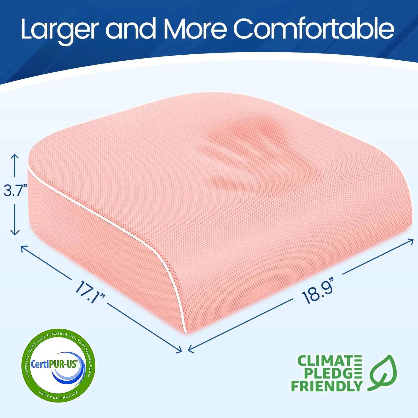 SweetSlubr Memory Foam Seat Cushion for Tailbone Pain Relief, X-Large 48cm (19"x17") Pink | Ergonomic Office Chair Pad for Comfort - view 2