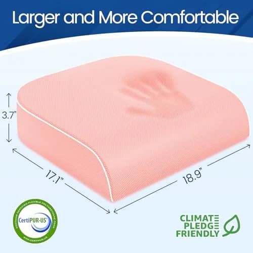 SweetSlubr Memory Foam Seat Cushion for Tailbone Pain Relief, X-Large 48cm (19"x17") Pink | Ergonomic Office Chair Pad for Comfort thumbnail 2