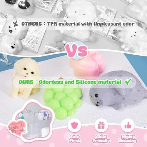 QCROAD SQUISHY Silicone Squishy Animals 4-Pack | Handmade Cute Squishy-Puppy, Seal, Cat Paw & Grape thumbnail 4