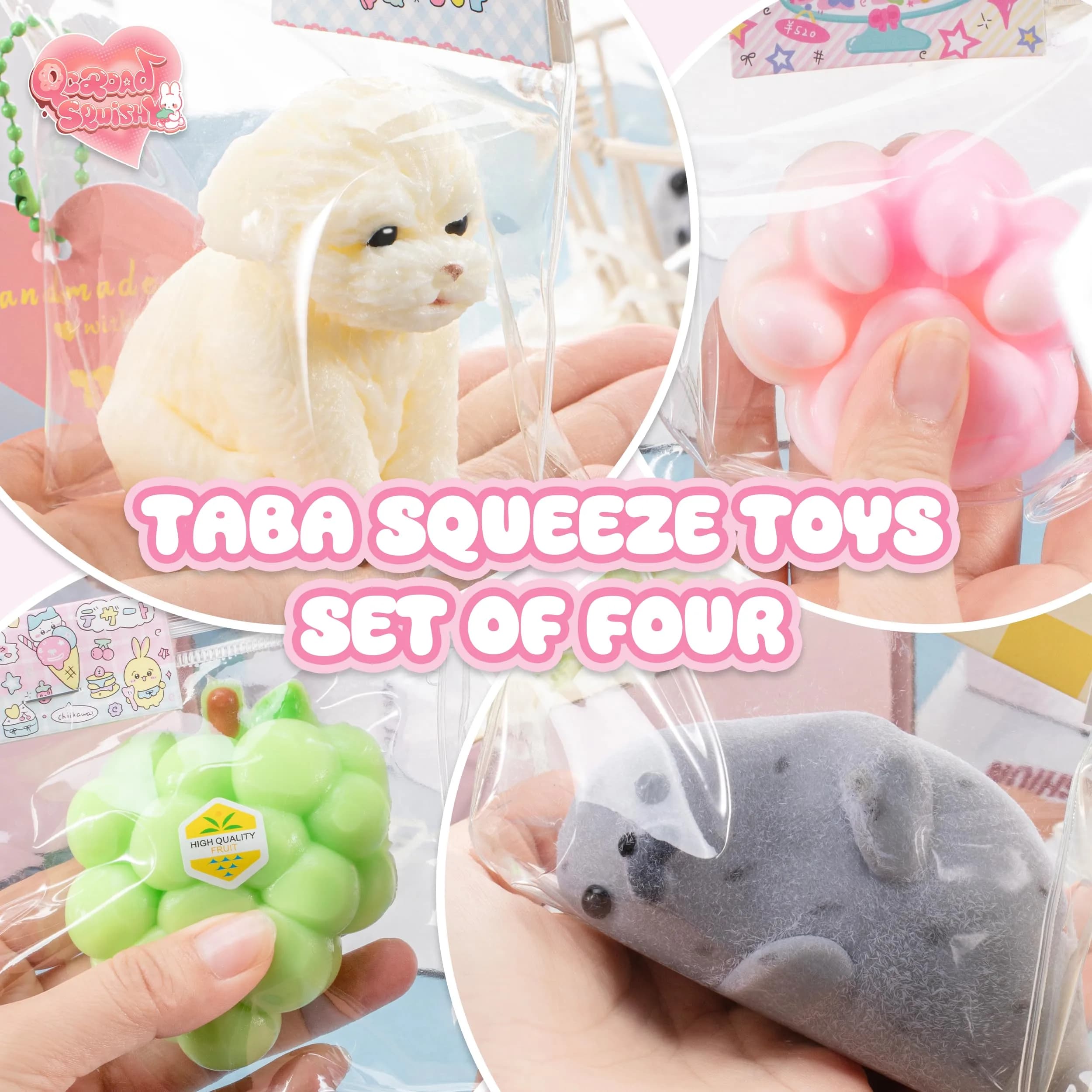 QCROAD SQUISHY Silicone Squishy Animals 4-Pack | Handmade Cute Squishy-Puppy, Seal, Cat Paw & Grape - view 3