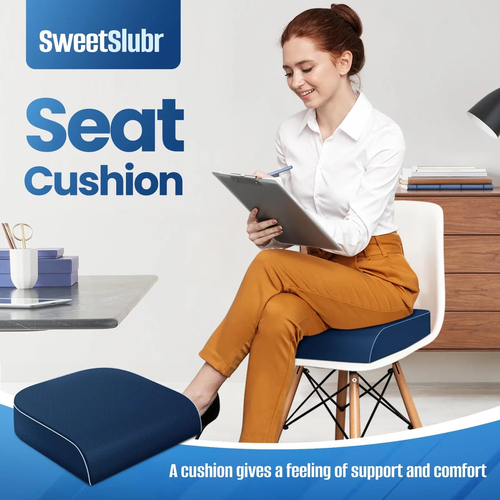 SweetSlubr Large Tailbone Pain Relief Seat Cushion | Ergonomic Memory Foam Chair Pad - view 3