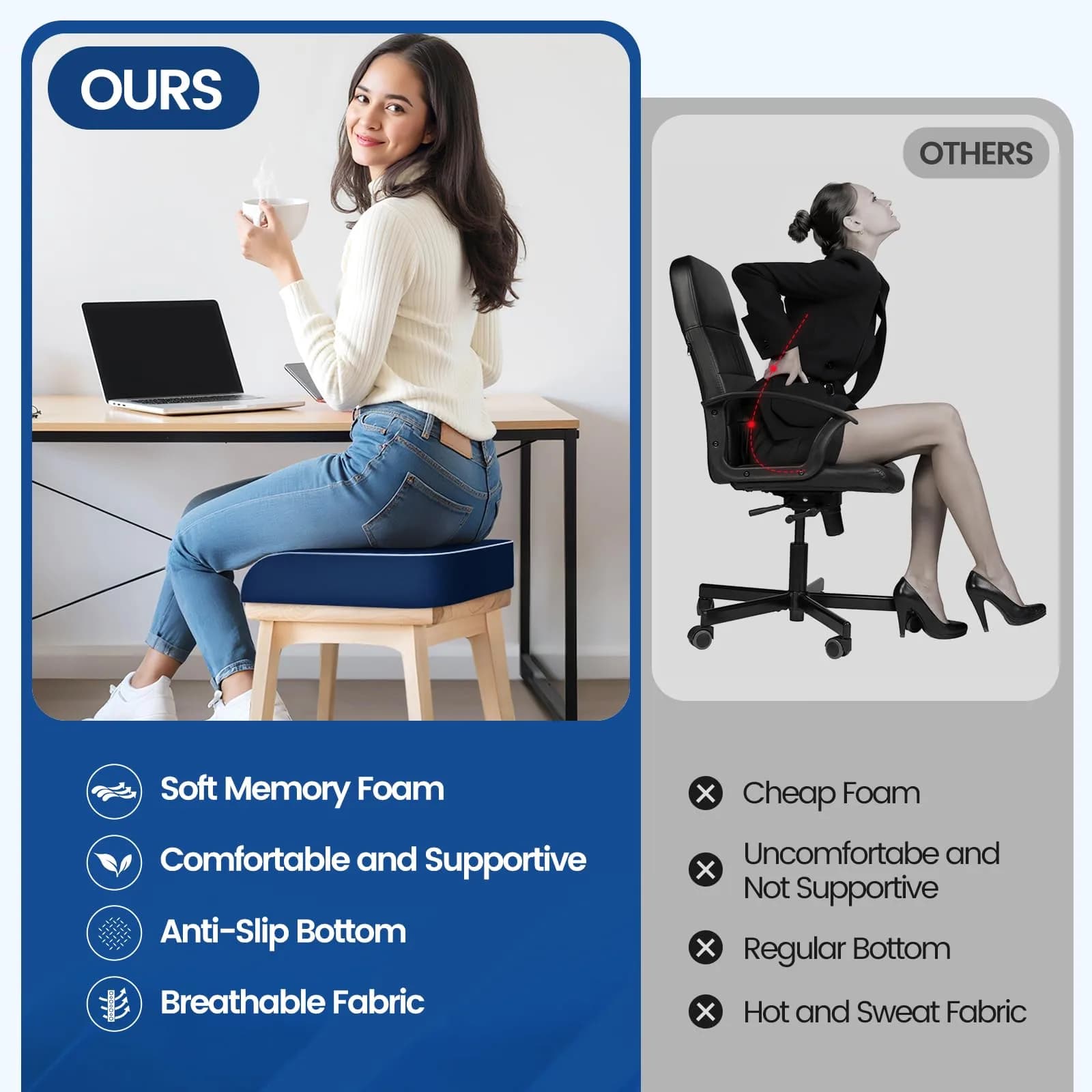 SweetSlubr Large Tailbone Pain Relief Seat Cushion | Ergonomic Memory Foam Chair Pad - view 5