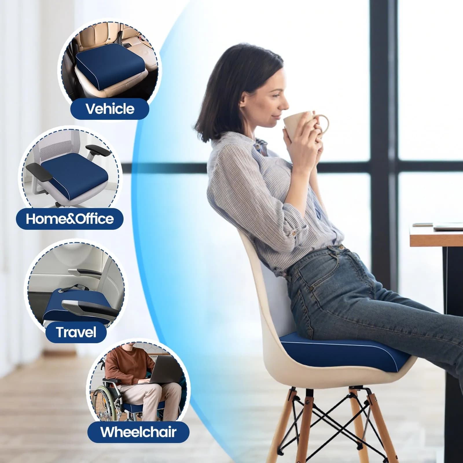 SweetSlubr Large Tailbone Pain Relief Seat Cushion | Ergonomic Memory Foam Chair Pad - view 6