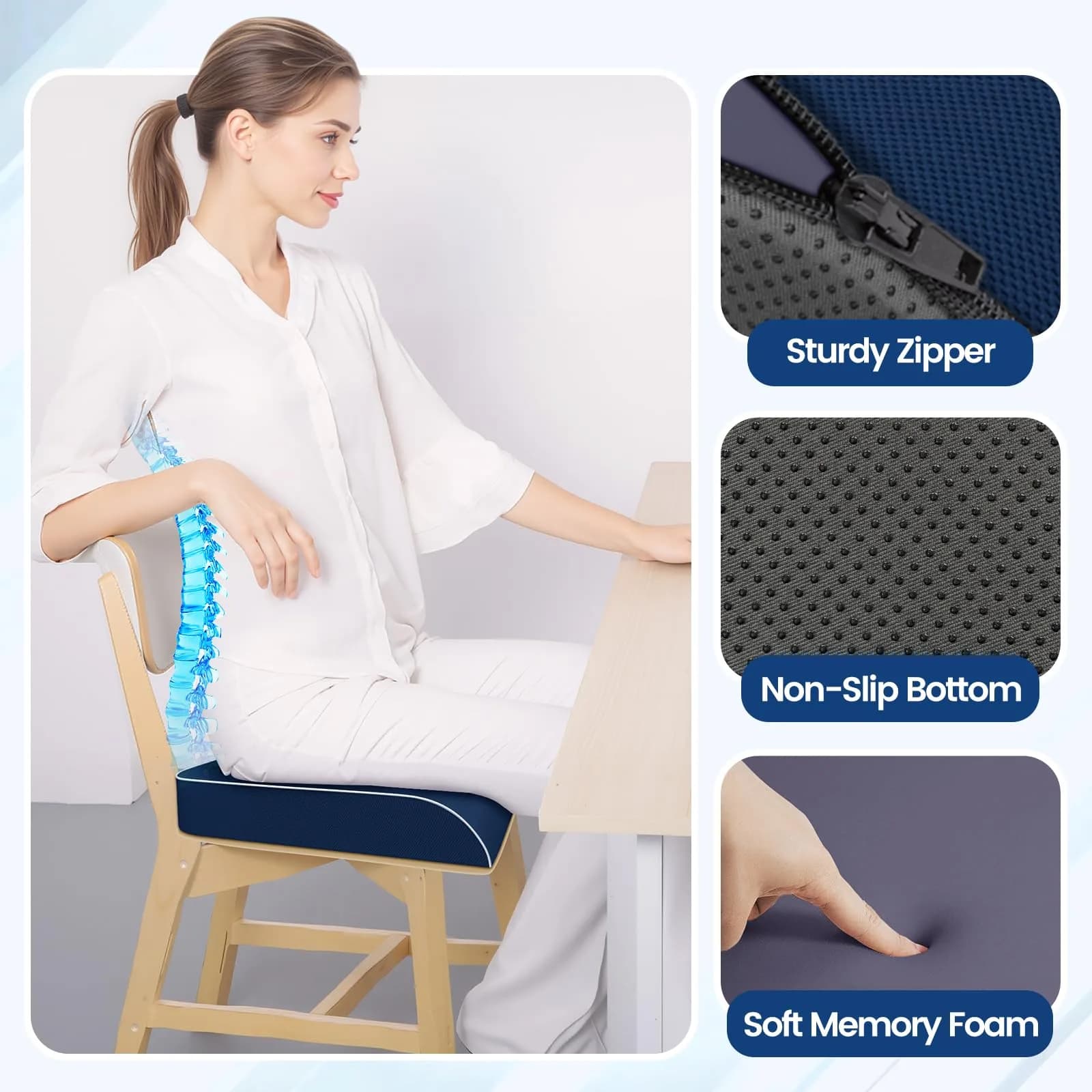 SweetSlubr Large Tailbone Pain Relief Seat Cushion | Ergonomic Memory Foam Chair Pad - view 7