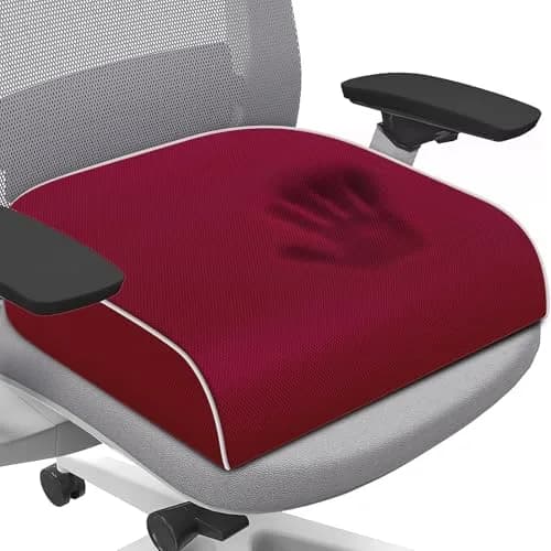 SweetSlubr Red Memory Foam Seat Cushion with Non-Slip Cover, 2X-Large | Ergonomic Design for Tailbone Pain Relief - main product image