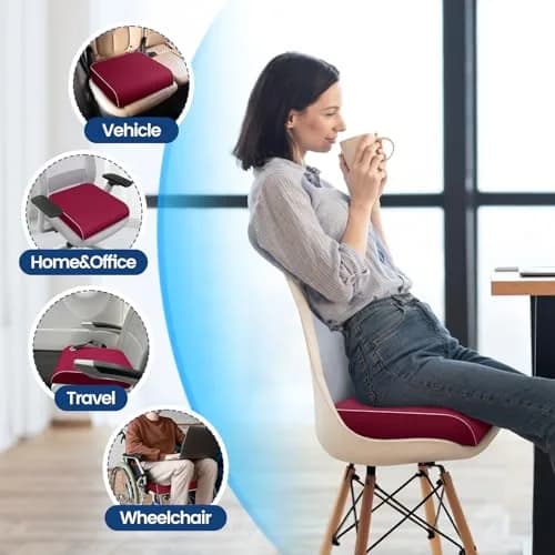 SweetSlubr Memory Foam Seat Cushion X-Large Red | Tailbone Pain Relief for Office Chairs, Cars, Airplanes thumbnail 6