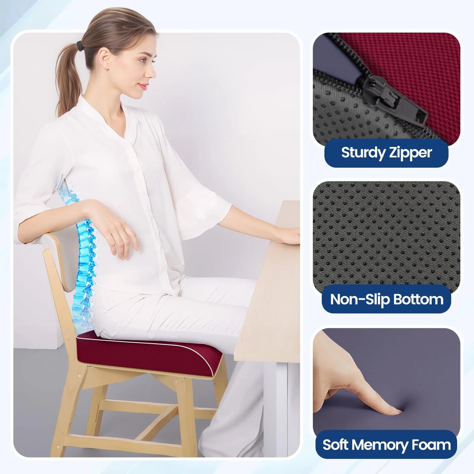 SweetSlubr Memory Foam Seat Cushion X-Large Red | Tailbone Pain Relief for Office Chairs, Cars, Airplanes - view 7