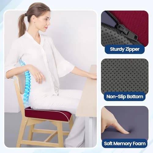 SweetSlubr Memory Foam Seat Cushion X-Large Red | Tailbone Pain Relief for Office Chairs, Cars, Airplanes thumbnail 7