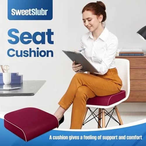 SweetSlubr Memory Foam Seat Cushion X-Large Red | Tailbone Pain Relief for Office Chairs, Cars, Airplanes thumbnail 3