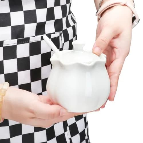 Swetwiny Ceramic Sugar Bowl with Lid and Spoon | Flower-Shaped Porcelain Salt Storage Jar, 9 Ounces thumbnail 2