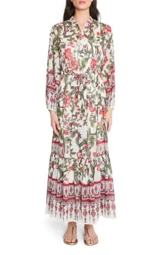 Kobi Halperin Lana Dress Ivory Multi Large | Floral Long Sleeve Casual thumbnail 1