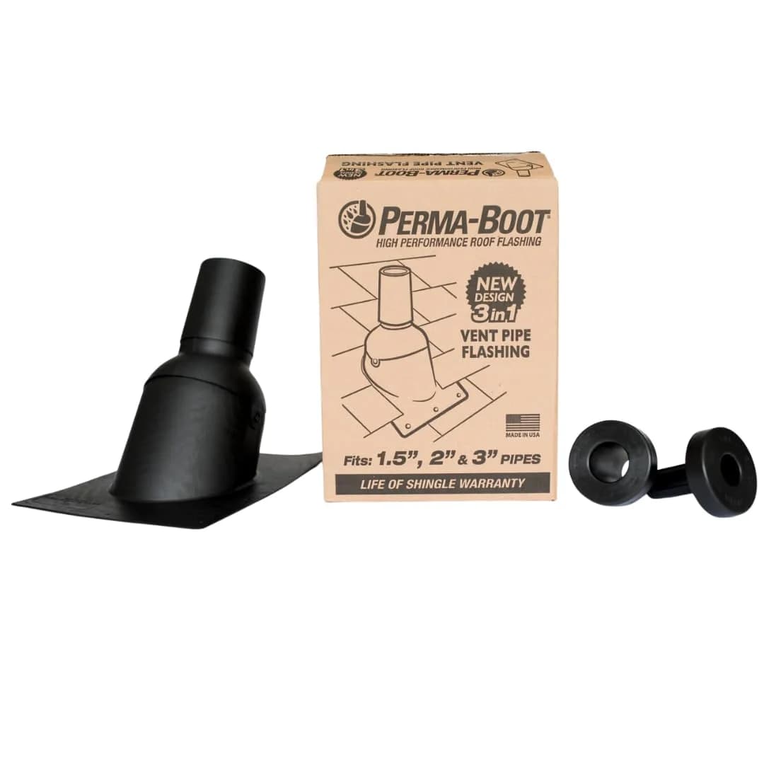 Perma-Boot Pipe Boot Repair Flashing Adjustable 1.5 in. I.D. to 3 in. I.D. Vent Pipe in Black | No Caulk, No Tools, Guaranteed for Life