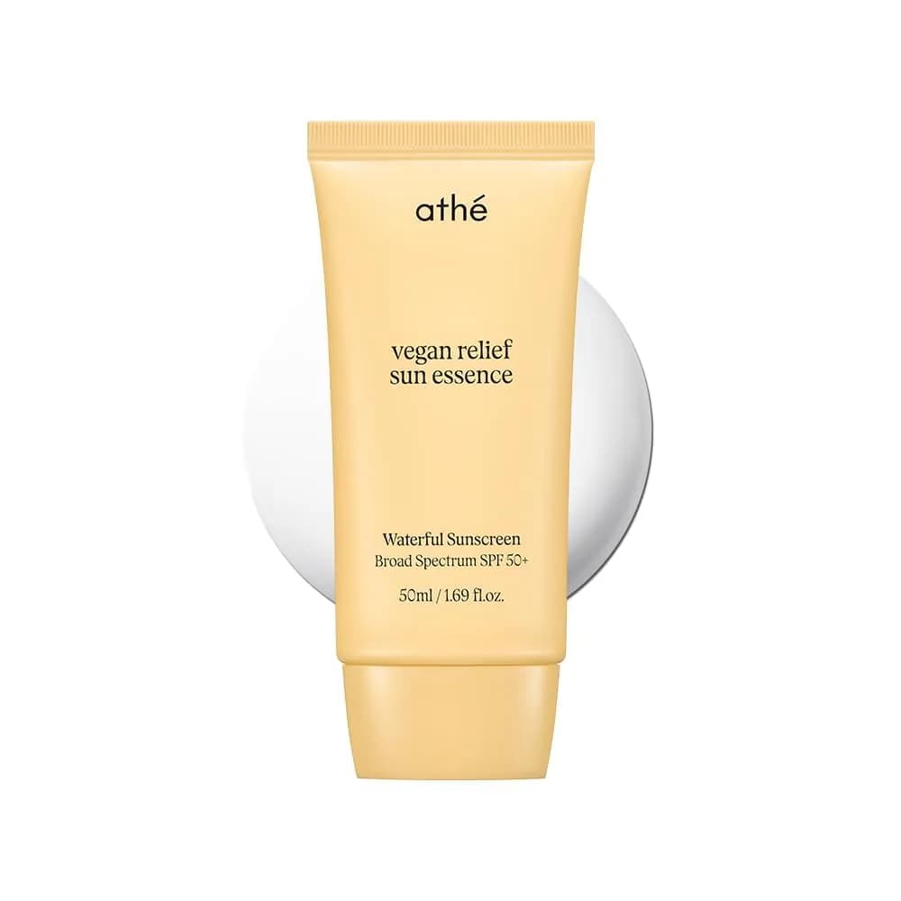 athé Vegan Relief Sun Essence SPF 50+ | Moisturizing Sunscreen for Dry Skin (1.69 Fl Oz) | Broad Spectrum UVA/UVB, No White Cast