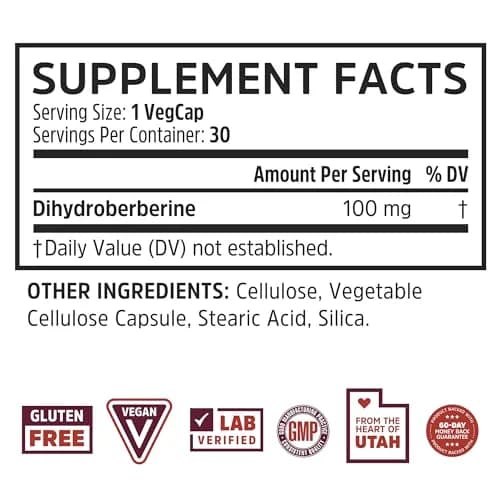 ZHOU Dihydroberberine 100 mg Supplement for Women & Men - Vegan - 30 Capsules | Natural Energy & Cardiovascular Support thumbnail 2