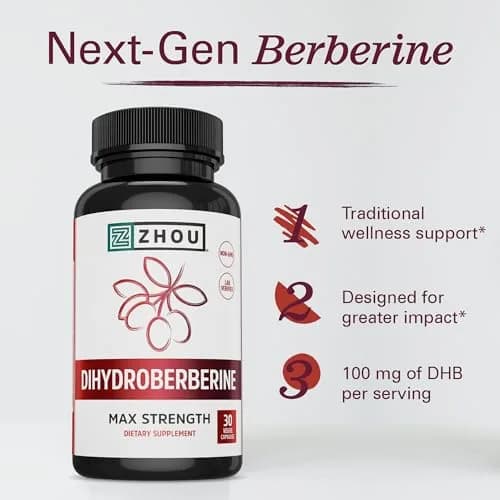 ZHOU Dihydroberberine 100 mg Supplement for Women & Men - Vegan - 30 Capsules | Natural Energy & Cardiovascular Support thumbnail 3