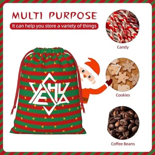AMZWZSH Yeshua Star of David Christmas Gift Bags, Santa Wrapping Bags, Xmas Presents Bag With Drawstring (Large) thumbnail 4