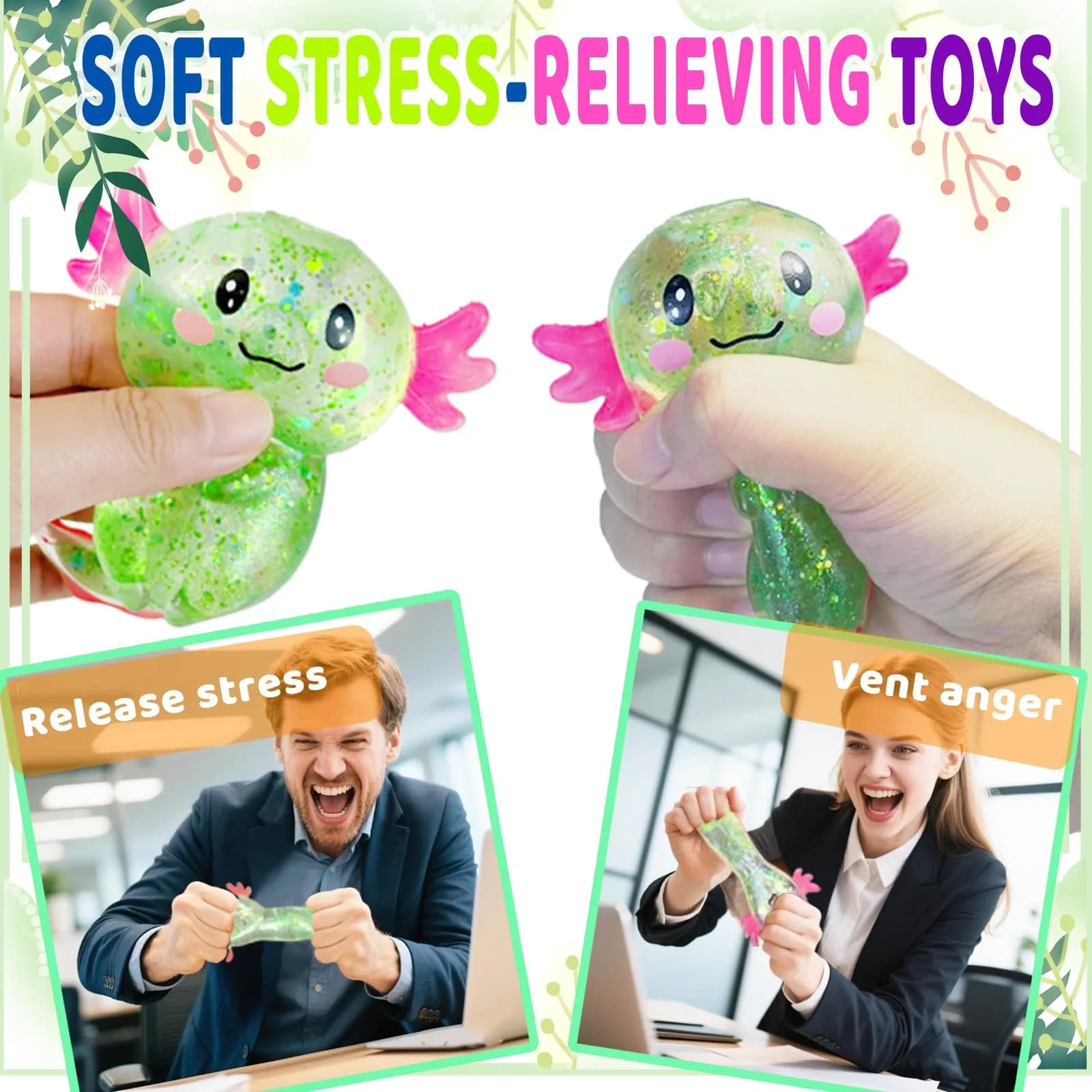 Puffwize Axolotl Squishy Stress Relief Toy Glitter Fidget Toy, Green | Non-Toxic & BPA-Free for Kids & Adults - view 6