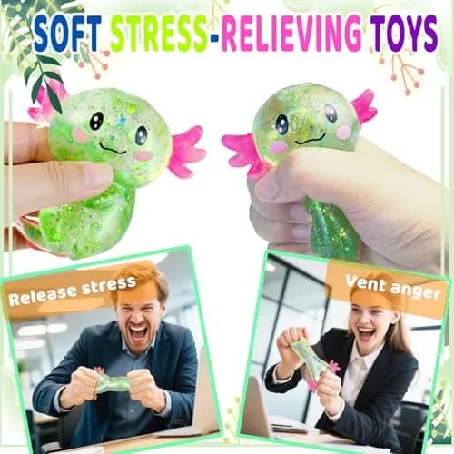 Puffwize Axolotl Squishy Stress Relief Toy Glitter Fidget Toy, Green | Non-Toxic & BPA-Free for Kids & Adults thumbnail 6
