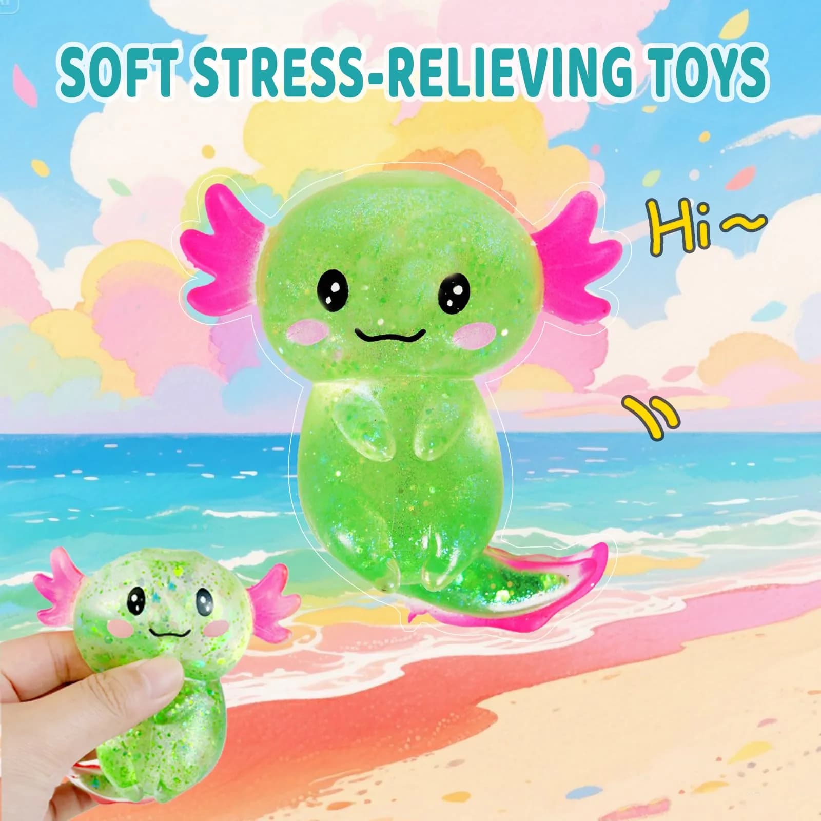 Puffwize Axolotl Squishy Stress Relief Toy Glitter Fidget Toy, Green | Non-Toxic & BPA-Free for Kids & Adults - view 8