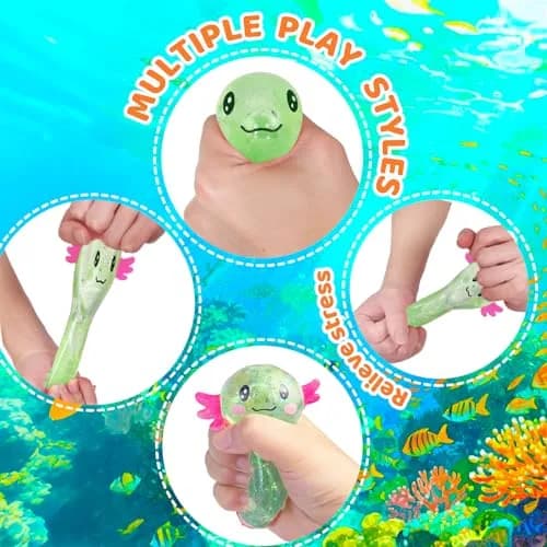 Puffwize Axolotl Squishy Stress Relief Toy Glitter Fidget Toy, Green | Non-Toxic & BPA-Free for Kids & Adults thumbnail 2